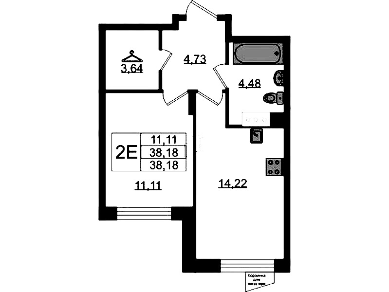 1-комнатная квартира 38.18 м², 3/11 эт., ЖК «VEREN NORT Сертолово»